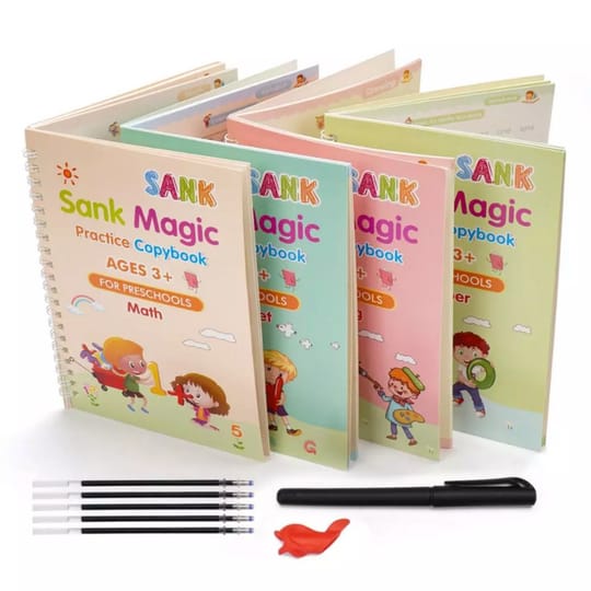 Magic Practice Copybook (4 Books + Magic Pen With 10 Ink Refills)